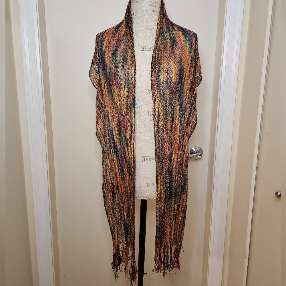 Vintage Chevron Rainbow Knit Fringe Scarf